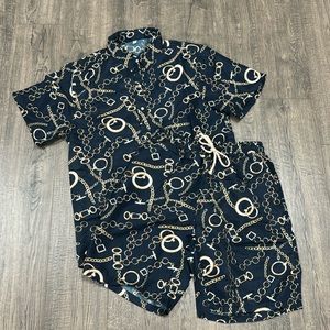Men's Casual Button Down Short Sleeve Hawaiian Shirt Suit